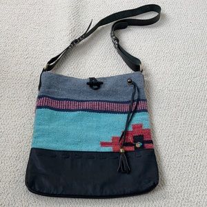 Southwestern Aztec Anthropologie  Leather Tote Bag Purse